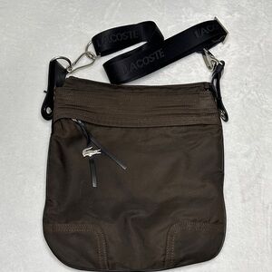Lacoste Brown Nylon Crossbody Bag with Black Strap
